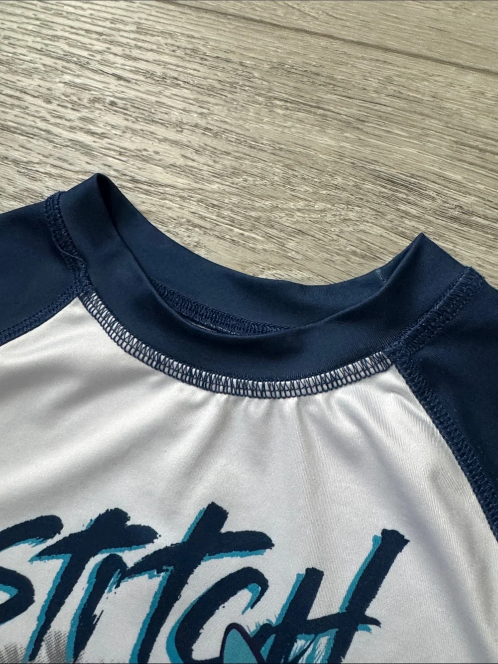Disney Navy and White Stitch Swim Short Sleeve Rashguard Size 4/5
